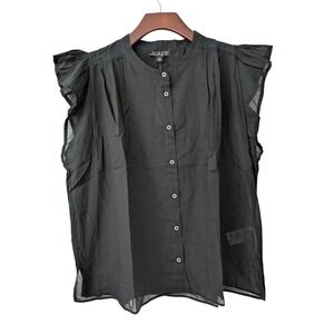 J. Crew Flutter-sleeve button-up shirt in‎ cotton voile Size M Black NWT CK036